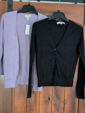 LOFT Lavender Cardigan & LOFT Black V-Neck Button Cardigan